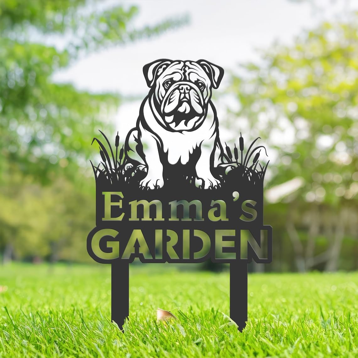 funuricc Custom English Bulldog Dog Garden Sign, Personalised Dog Grave Marker, Pet Memorial Plaque, English Bulldog Gifts, Garden Decor, Pet Headstone, Pet Memorial Gift, Engraved Name Plaque