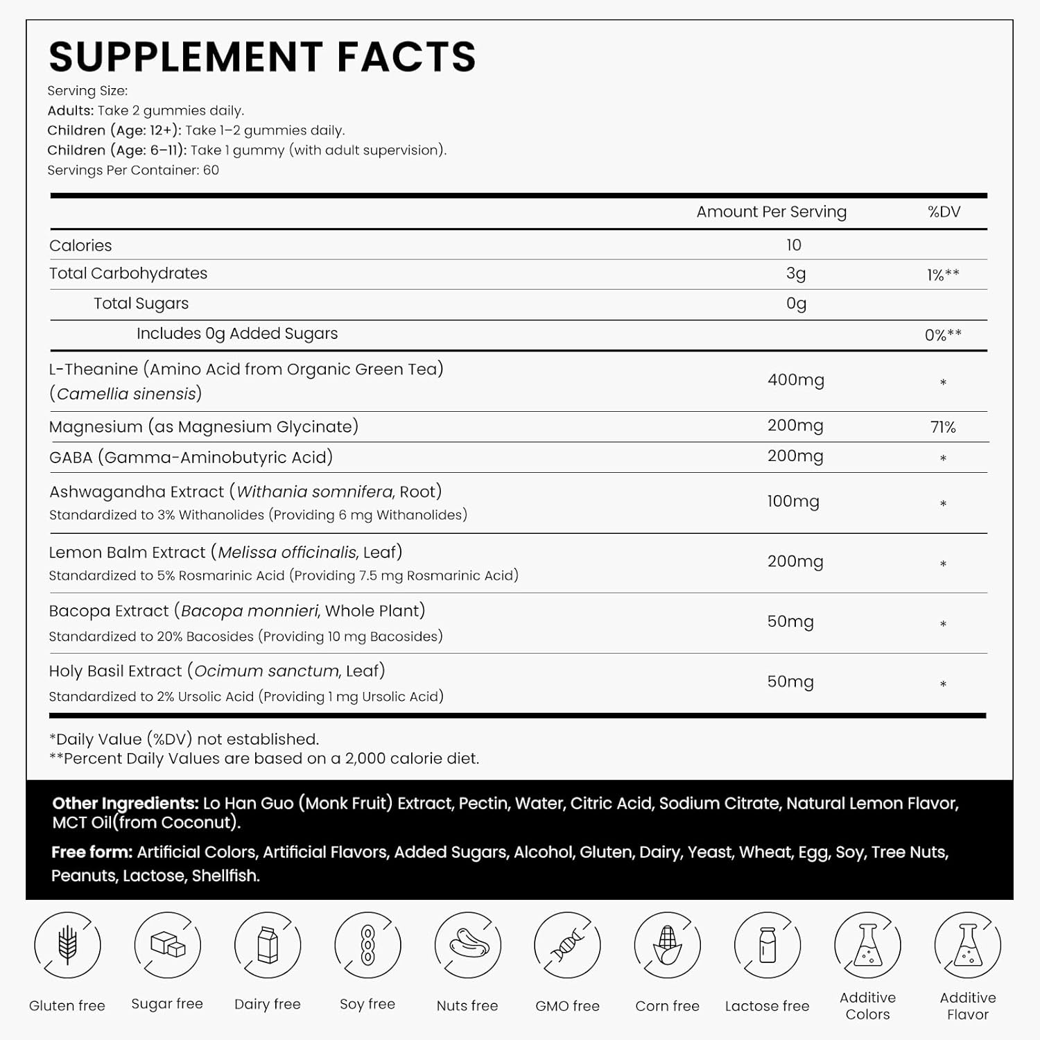Stress Support Gummies for Kids & Adults, L-Theanine 400mg with Magnesium Glycinate, GABA & Ashwagandha, L Theanine Chewable Supplement for Relaxation, sleep, Calm & Focus, 120 Count, 60 Day Supply - Image 3