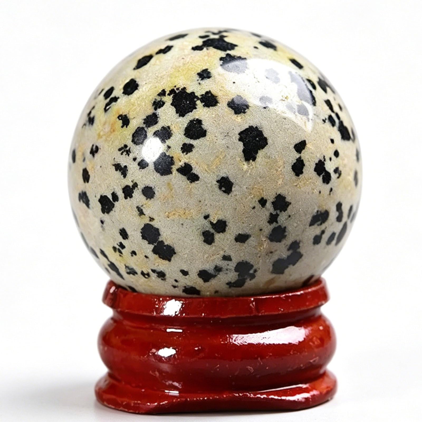 DECORN Natural Healing Crystal Sphere Ball 30mm/1.2" Rare Protection Stones Ball with Stand for Feng Shui Chakra Aura Home Office Living Room Decor,Dalmation Jasper