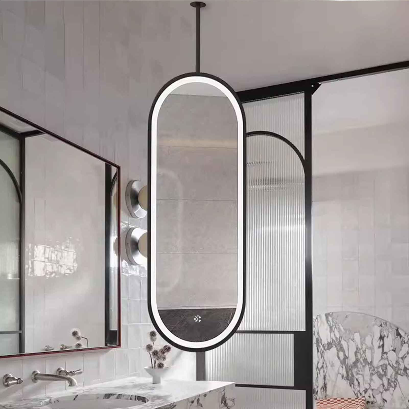 FGXHHS Oval Floating Mirrors 3 Colours Touch Screen Control Dimmable Vanity Mirror Wall Decor for Bathroom Home or Hotel - Black(50cmx100cm)