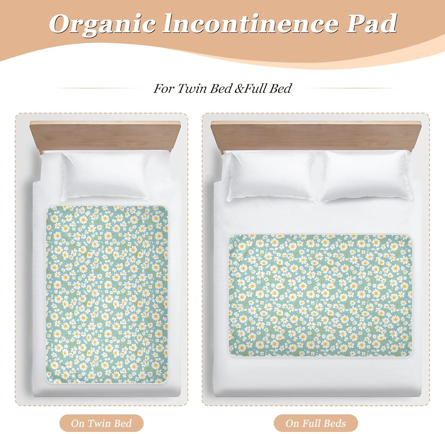 Blue White Daisy Extra Large Resuable Potty Training Pee Pad Waterproof Washable Bed Pad Non-Slip Cradle Mattress for Infant Toddler , 52" L x 34" W