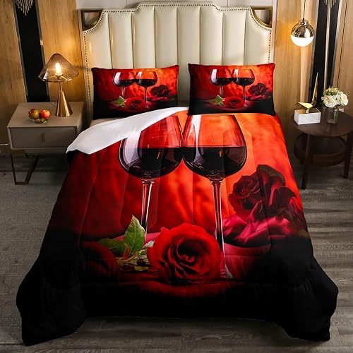 Erosebridal Rose Wine Glass Bedding for Girls Red Rose King 
