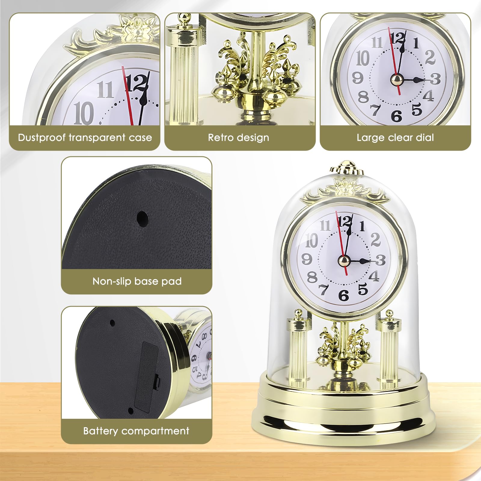BELLE VOUS Horloge Vintage de Bureau Silencieuse - 23 x 15 cm - Horloge 24H Analogique Ancienne, à BELLE VOUS Horloge Vintage de Bureau Silencieuse - 23 x 15 cm - Horloge 24H Analogique Ancienne, à