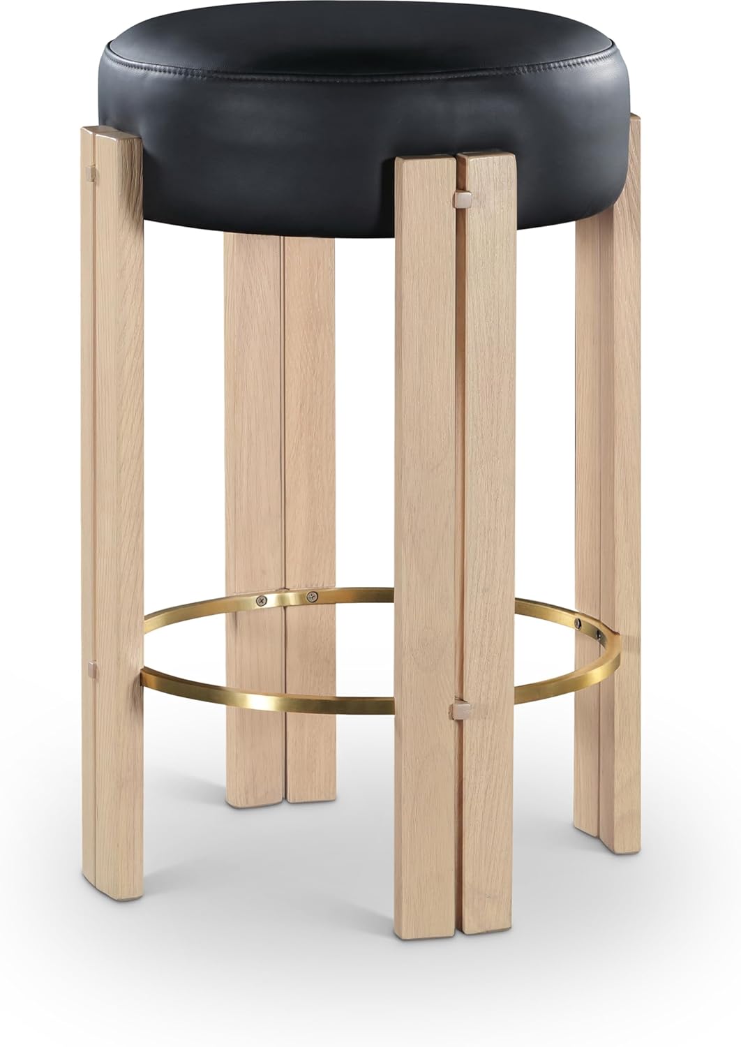 Meridian Furniture 816Cream-C Harrison Collection Modern | Contemporary Counter Stool with Soft Cream Vegan Leather, Rich Black Finish, Brushed Brass Metal, 17" W x 17" D x 26" H, Cream