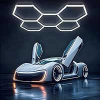 Vista 9 de Luces Hexagonales de Cochera - Luces Hexagonales Atenuables de 3 Etapas, Luz de Panal de Abeja de 6500K 17280LM para Detalles de Techo de Coche