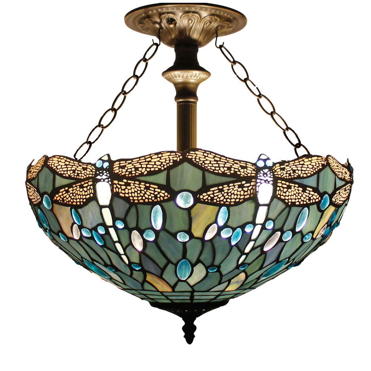 Tiffany - Pantalla de repuesto para lámpara W16H7 pulgadas, pantalla de libélula de cristal azul marino para lámparas de mesa, lámpara de techo (3 ganchos), lámpara colgante S147  decoración de oficina en casa 4
