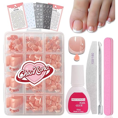 French False Nails for Toenails, 240Pcs French Tip Press On Nails for Toe, False Toenails Kit With Glue Fake Nails 12 Sizes Stick On Nails For Women Gift for Girls (Toenails)