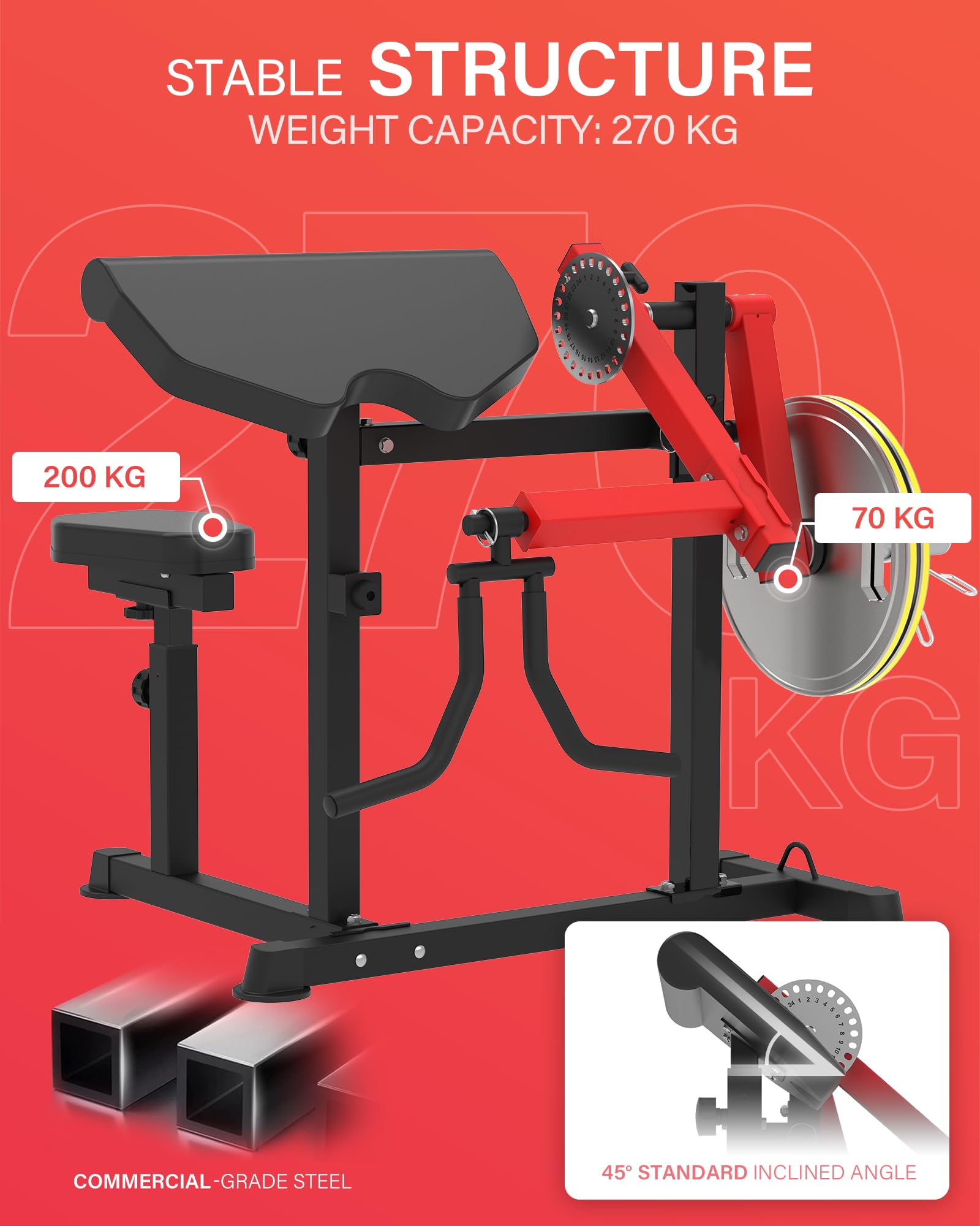 HVO Banco de Bíceps y Tríceps: Banco Ajustable 2-en-1 para Curl de Bíceps y Extensiones de Tríceps Sentado – Banco de Musculación para Entrenamiento de Brazos en Casa, Rojo