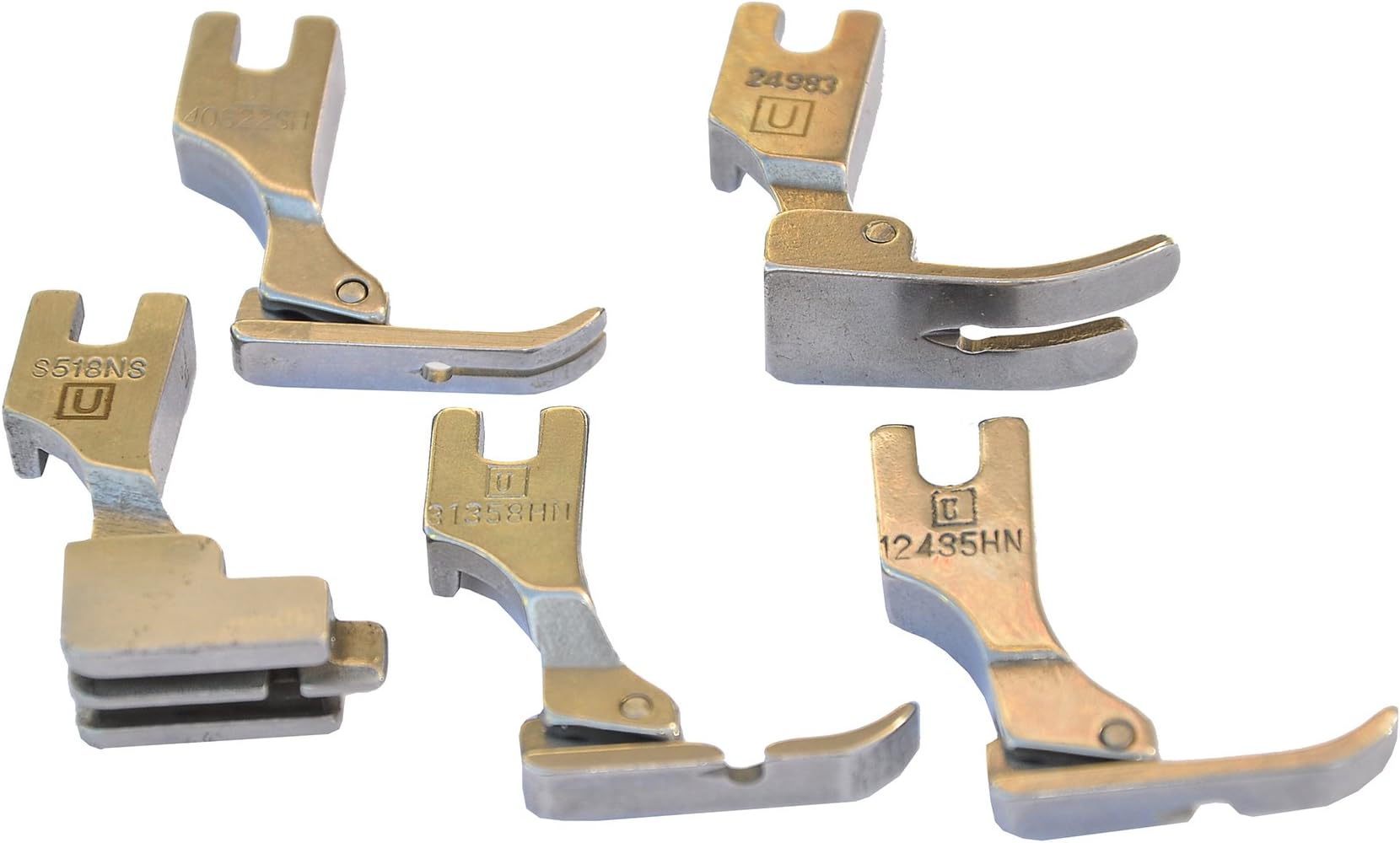 Presser Feet for Industrial Sewing Machines (5 PACK) FIRST QUALITY, MADE IN TAIWAN. Fits Juki DDL-8700, DDL-555, DDL-5550, DDL-8500, Includes 24983 , 12435HN, 31358HN, S518, 40322SH