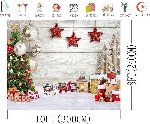 Miniatura 2 de AIIKES Telón de fondo de Navidad de 10 x 8 pies, telón de fondo de regalo de árbol de Navidad, tablero de madera blanca, copo de nieve, telón de