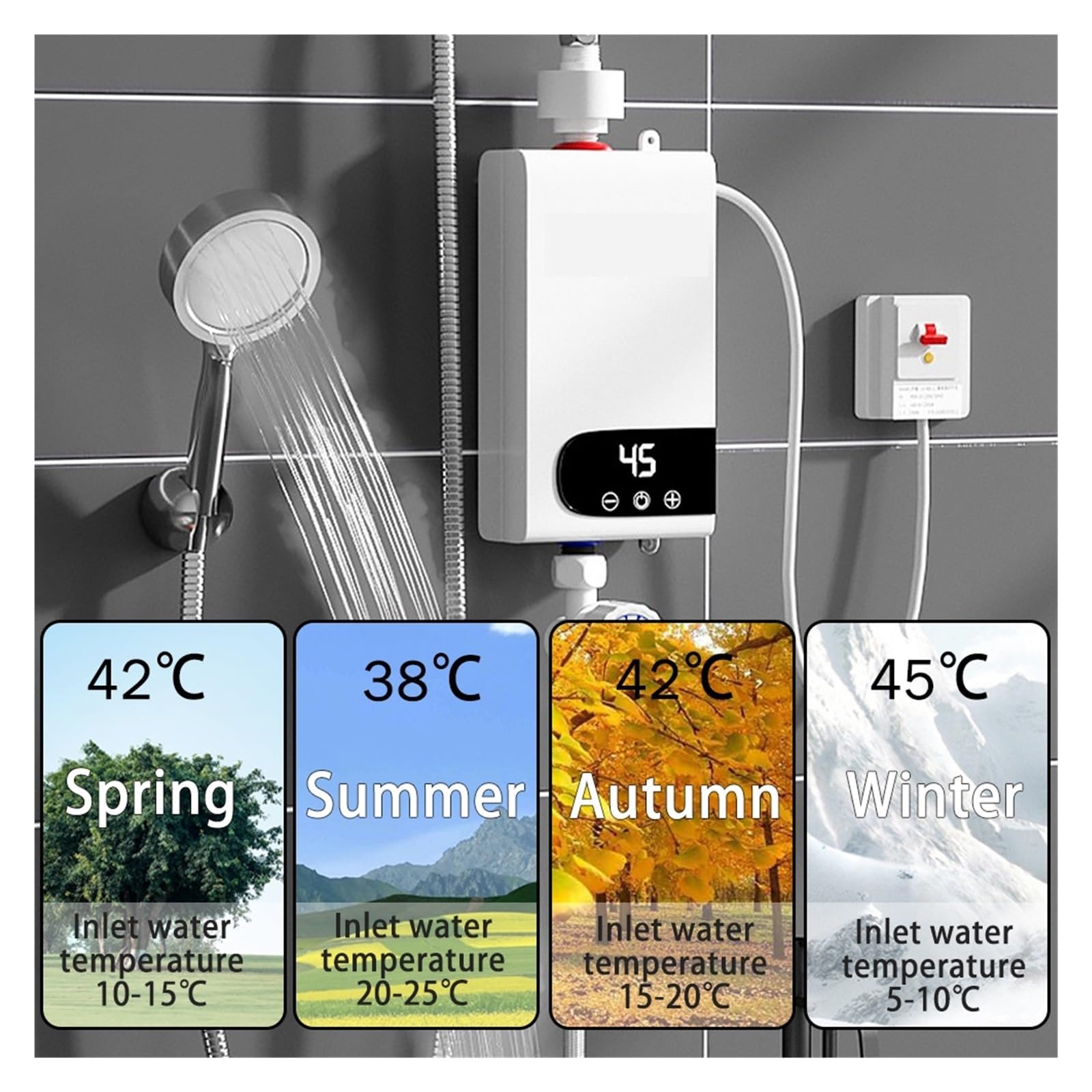 Mini Scaldabagno Istantaneo Da Cucina, Bagno, Elettrico Montato A Parete, Display LCD Dela Temperatura Con Set Doccia Veloce E Comodo(5500W)