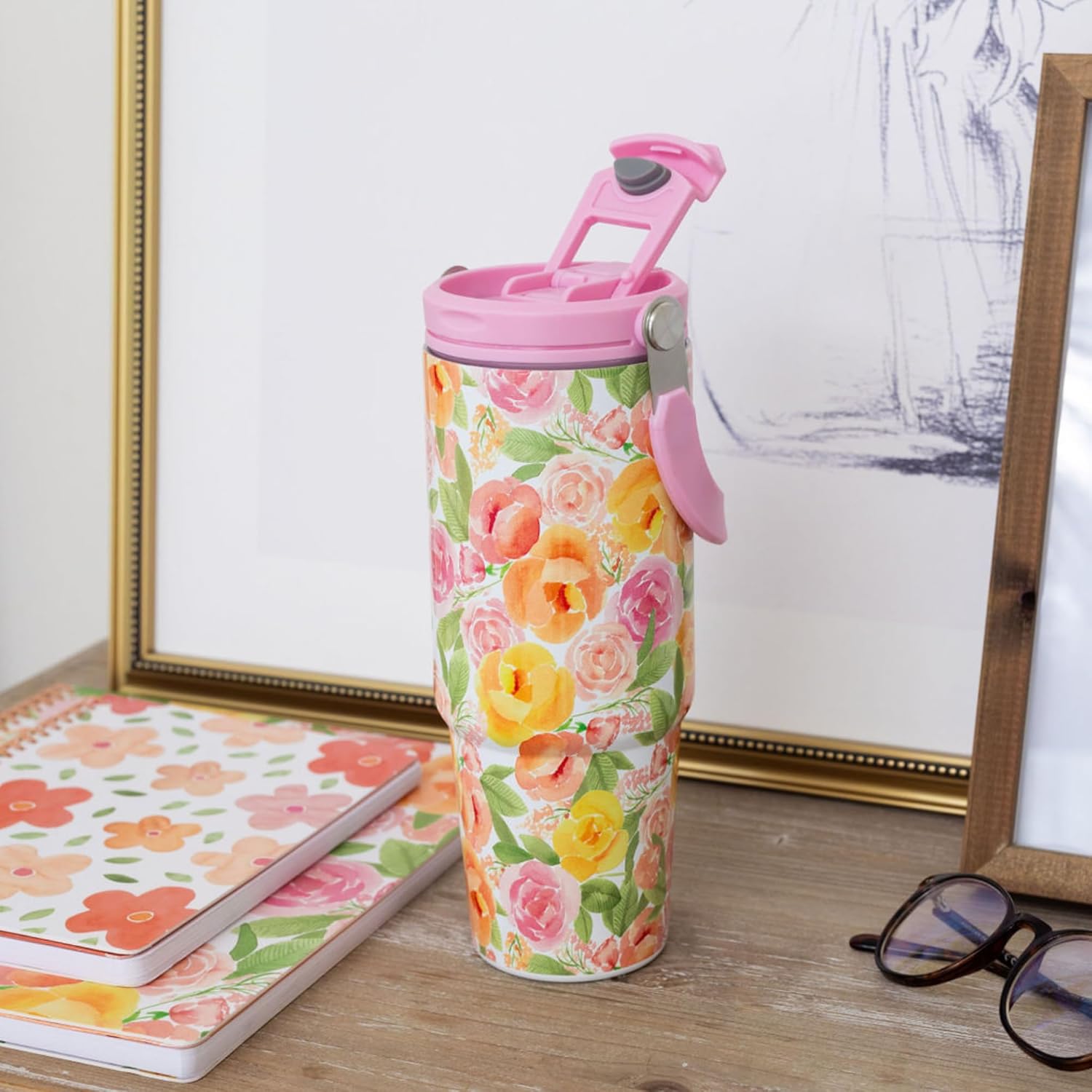 Steel Mill & Co 30 oz Stainless Steel Tumbler with Lid and Top Handle, Insulated/Thermal Travel Water Bottle, Large Tumbler, Full Posey - Image 7