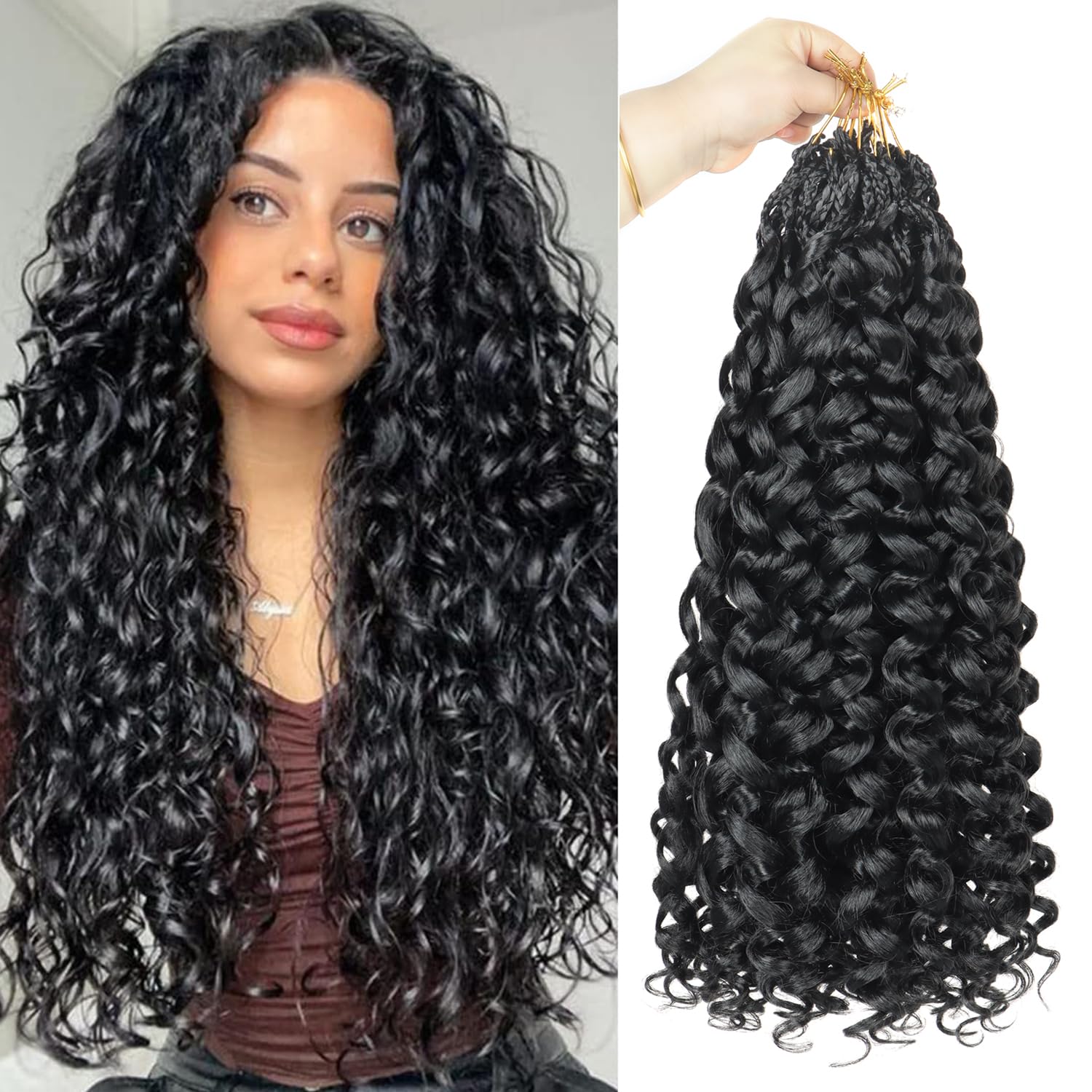 Ainimiu18 inch Gogo Curl Crochet Hair 8 Packs Ocean Wave Crochet Hair Pre Looped Deep Twist Goddess Box Braids Curly Water Wave Synthetic Braiding Hair For Black Women