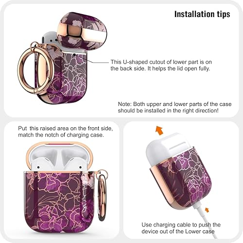 Miniatura 6 de wenew Funda rígida para AirPod AirPods de 1 y 2 generación con llavero para mujeres y hombres (morado)