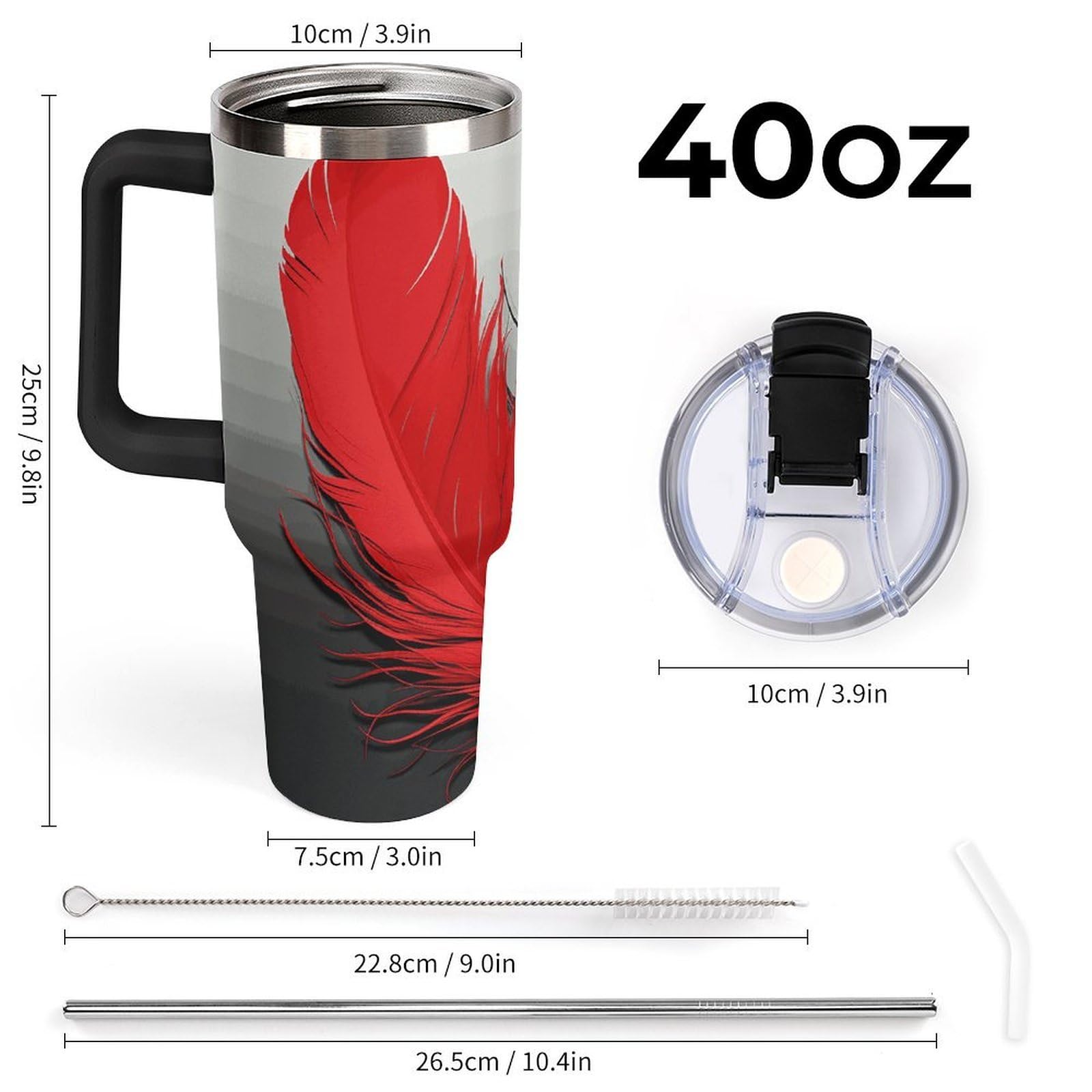 Autobecher aus 304 Edelstahl, 1,2 l, roter und schwarzer Federbecher mit Strohhalm und auslaufsicherem Deckel, großes Fassungsvermögen, vakuumisolierter Reisebecher für Auto-Becherhalter