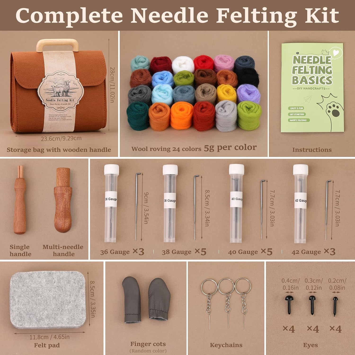ZXIIXZ Needle Felting Kit, 24 Colors Felting Wool Kit with Felt Bag, Felting Needles, Pad, Felting Wool Bulk for DIY Needle Felting Beginner with Step by Step Instructions