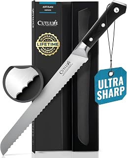 Cutluxe Artisan 10" Serrated Bread Knife - Forged High Carbon German Steel, Full Tang Razor Sharp for Sourdough, Bagels & More