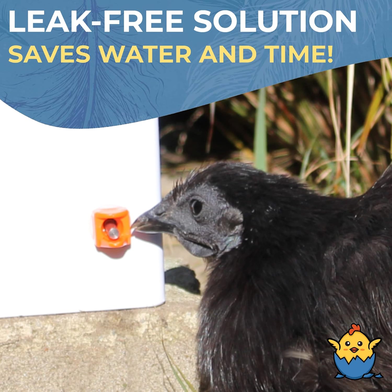 Lil'Clucker Poultry Hydration Set Orange - Large Automatic Chicken Waterer Cups 5 Pack | Feeder | Horizontal Nipples 15 Pack | Easy Install System