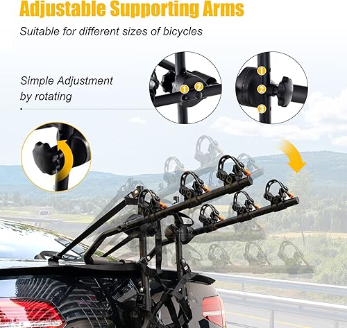 Miniatura 3 de GYMAX Portabicicletas, soporte para 3 bicicletas montado en el maletero con receptor de 2 pulgadas y doble garantía de seguridad, plegable,