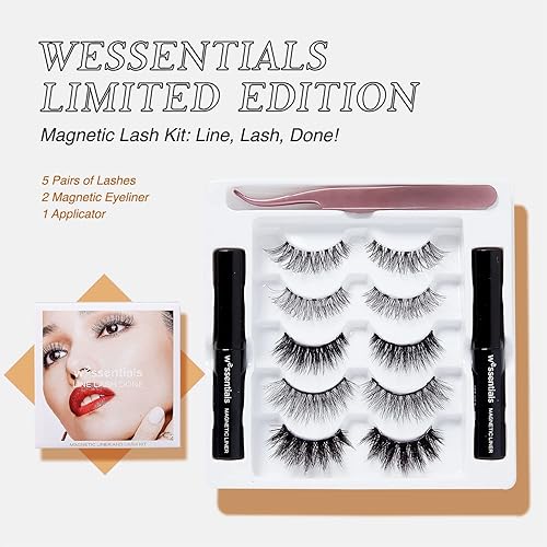 Miniatura 2 de Kit de delineador de ojos y pestañas magnéticas, 5 pares de pestañas naturales de estilo 3D con 2 delineadores magnéticos y aplicador