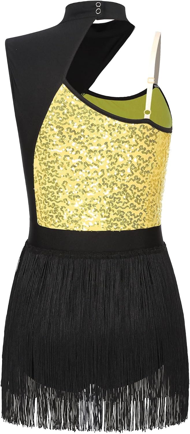 Women Latin Jazz Dance Leotard with Hat Cocktail Outfit | Sequin Fringe, Latin Dance Costumes, Gymnastic Leotard, Figure Skating Bodysuit, for Nightclub Prom Party Stage Performance