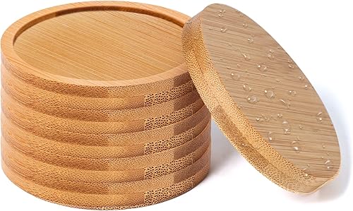 Necamocu 6 platillos de bambú de alta calidad con revestimiento impermeable platillo pequeño de 3 pulgadas para macetas bandejas de bambú duraderas
