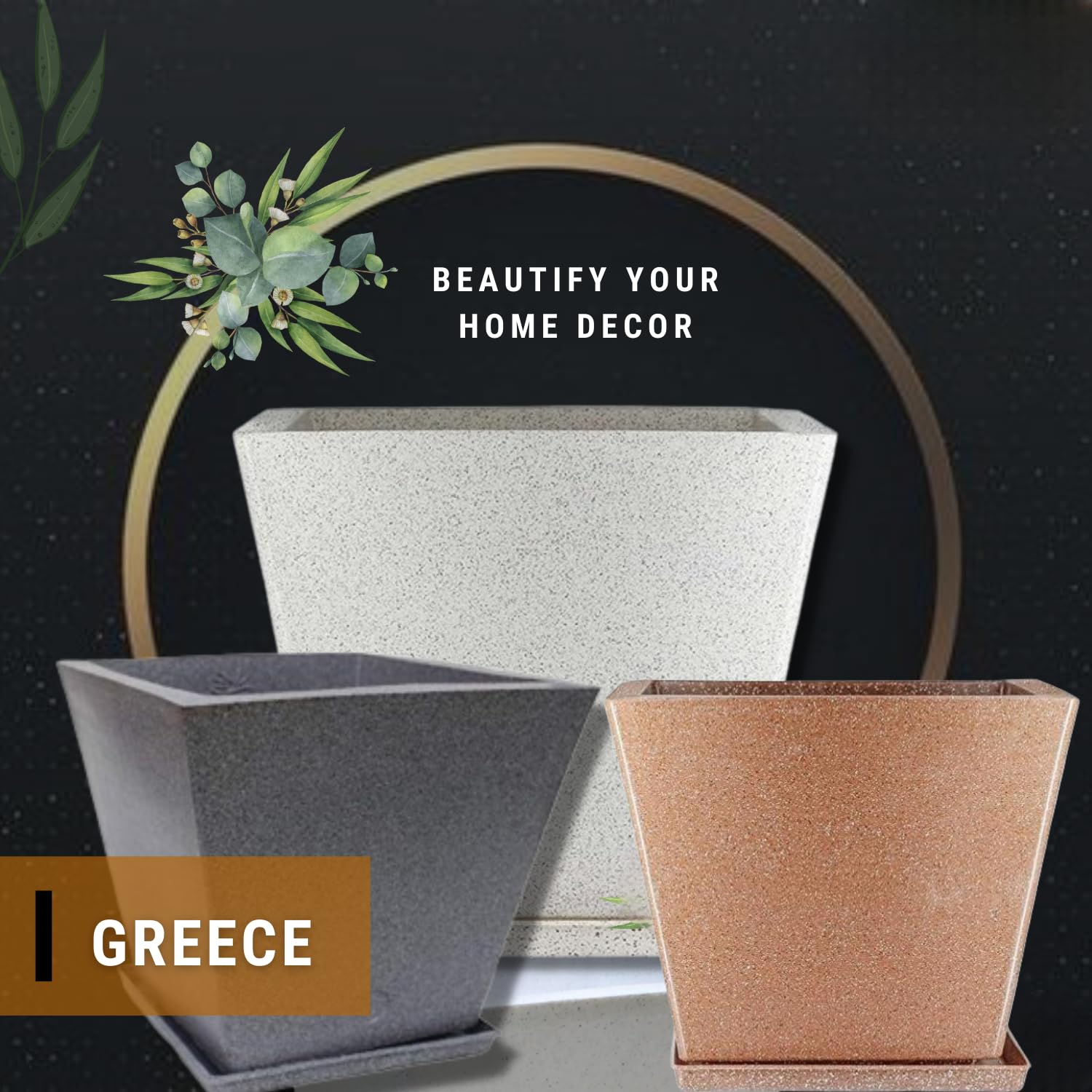 ENGRAFT Greece Fiber Planter - Durable Flower Pot with Tray -9 ENGRAFT Greece Fiber Planter - Durable Flower Pot with Tray -9
