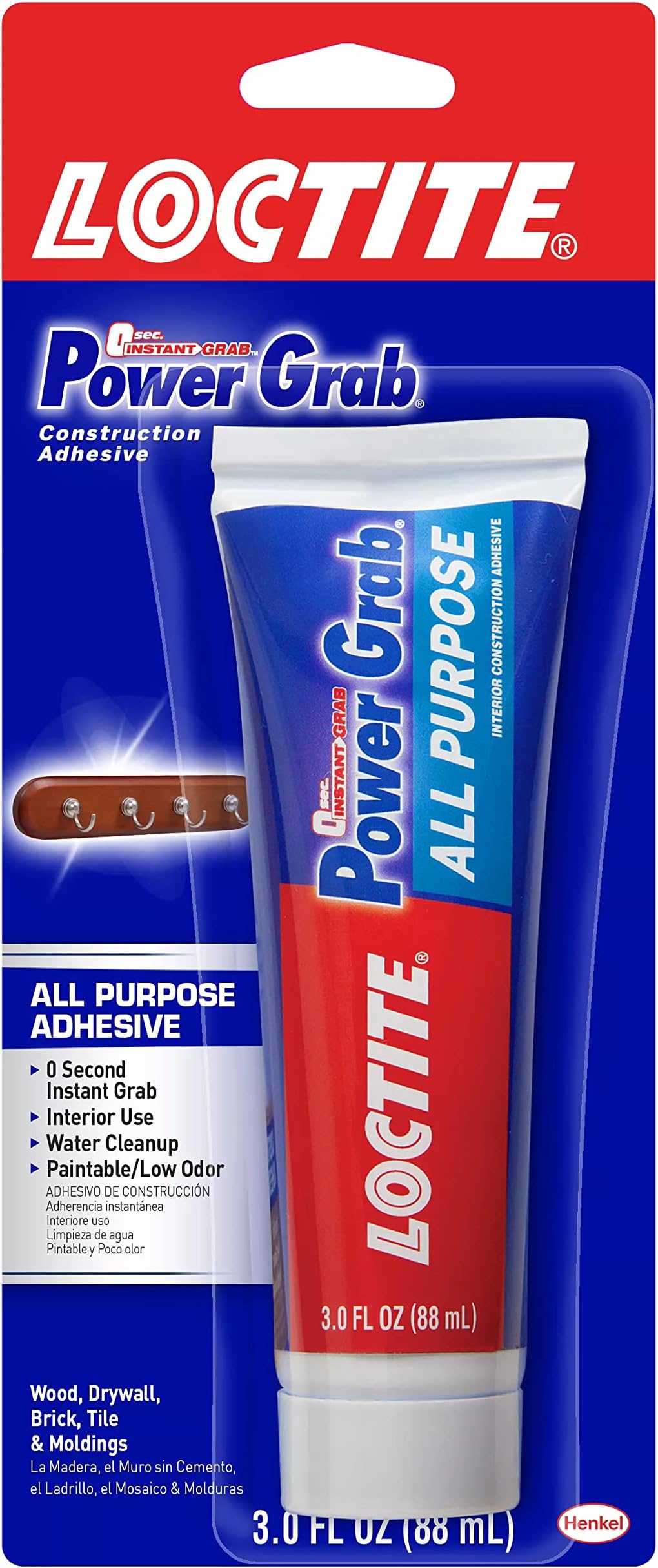 Power Grab Express All Purpose Construction Adhesive, White, 3 fl oz Squeeze Tube, 1 Pack - Versatile Construction Glue for Cement, Tile, Wall & More