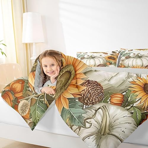 Miniatura 10 de Juego de edredón con diseño rústico de hojas de arce de granja, calabaza, girasol, tamaño Queen, juegos de ropa de cama de cosecha de otoño, relleno