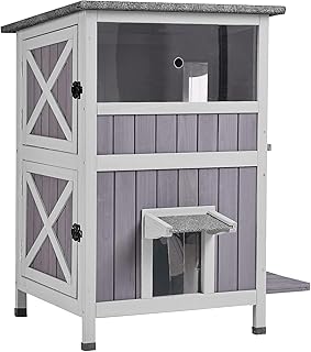 Wooden Dog House Cat House for Outdoor and Indoor, Pet Houses Dogs, Cats, Bunnies and Other Small Animals (Classic, 2 Level Flat Top)