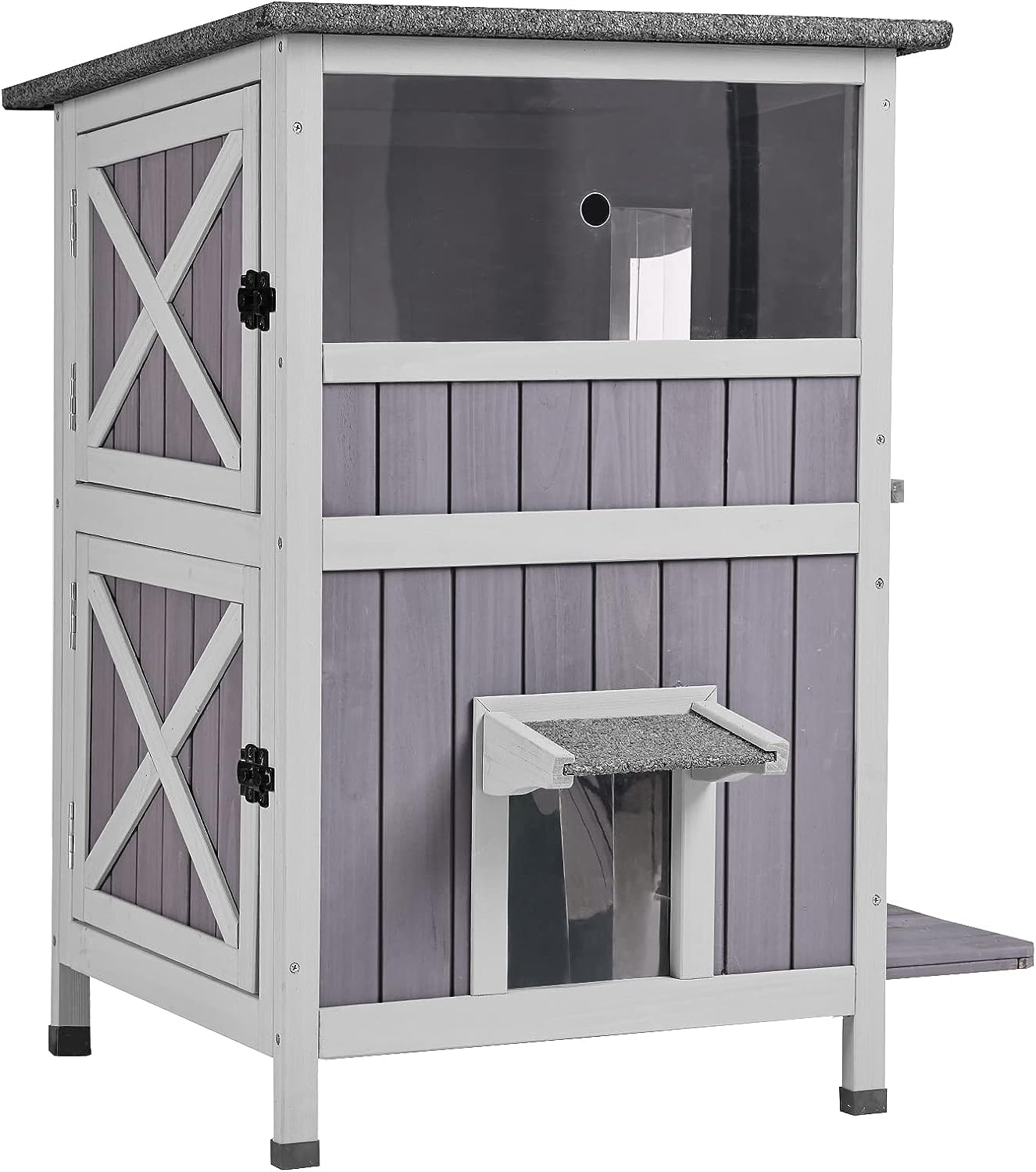 Wooden Dog House Cat House for Outdoor and Indoor, Pet Houses Dogs, Cats, Bunnies and Other Small Animals (Classic, 2 Level Flat Top)