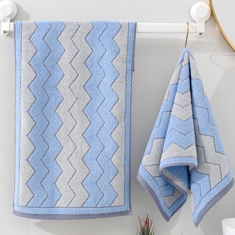 Zig Zag Striped Blue Hand Towel Set of 2 Chevron Pattern Design Decorative Hand Towel for Bathroom Ultra Soft 100% Cotton Absorbent Lightweight for Home Kitchen 13" X 29" - Image 5
