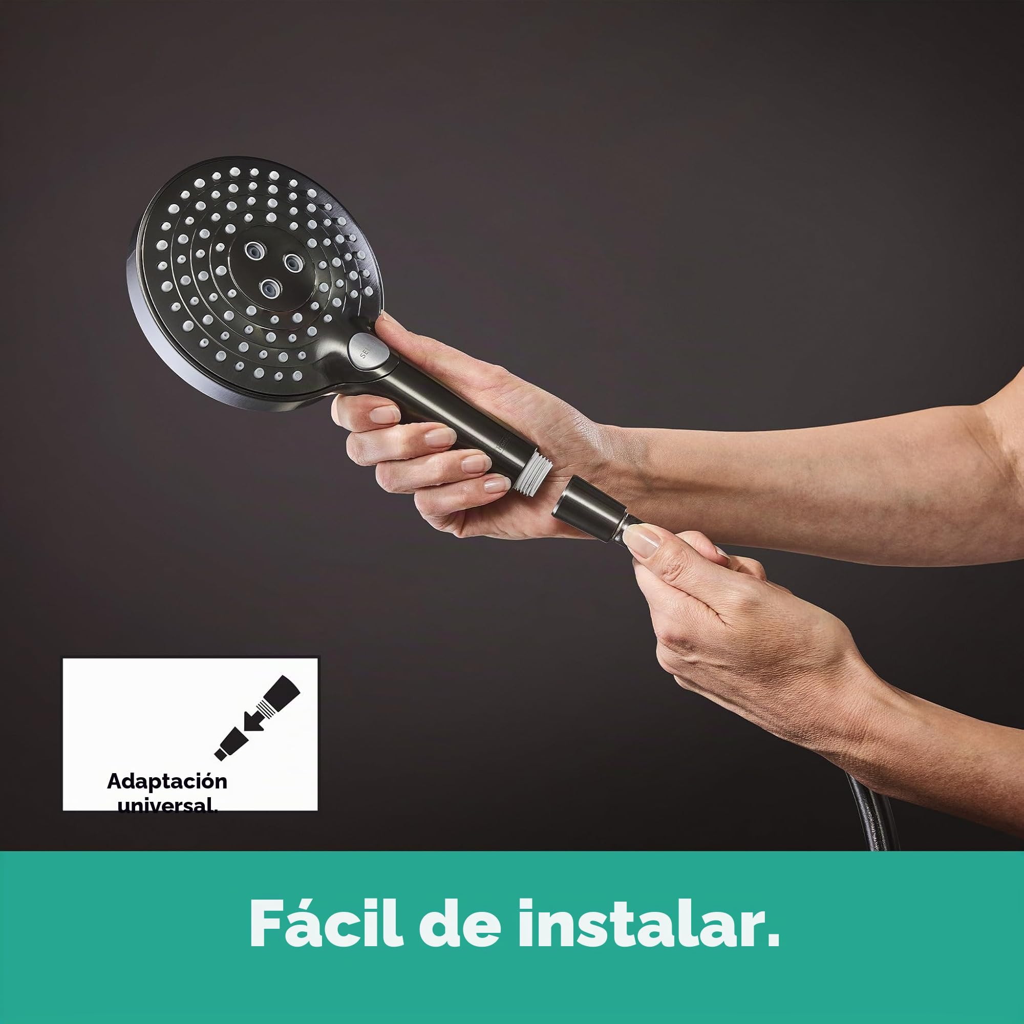 hansgrohe Raindance Select S - Alcachofa de ducha de mano con 3 tipos de chorro (incluye PowderRain), ducha redonda (120 mm), cabezal de ducha con función antical, cromo negro cepillado