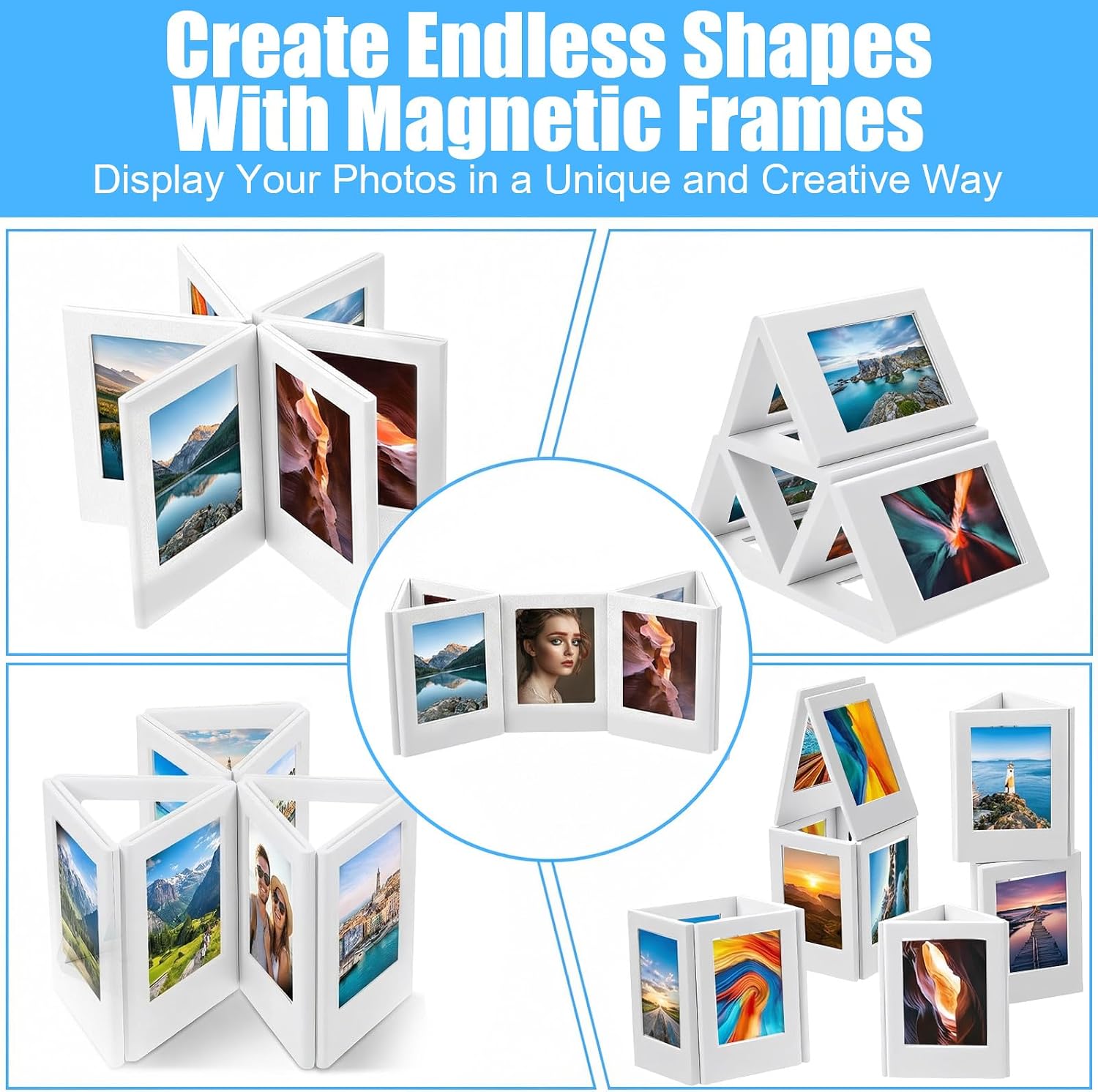40 Pack 2x3 Magnetic Picture Frames, Mini Film Magnetic Frames, White Fridge Photo Frame Magnets Set, Wallet Size Photo Holders for Refrigerator & Office Decor