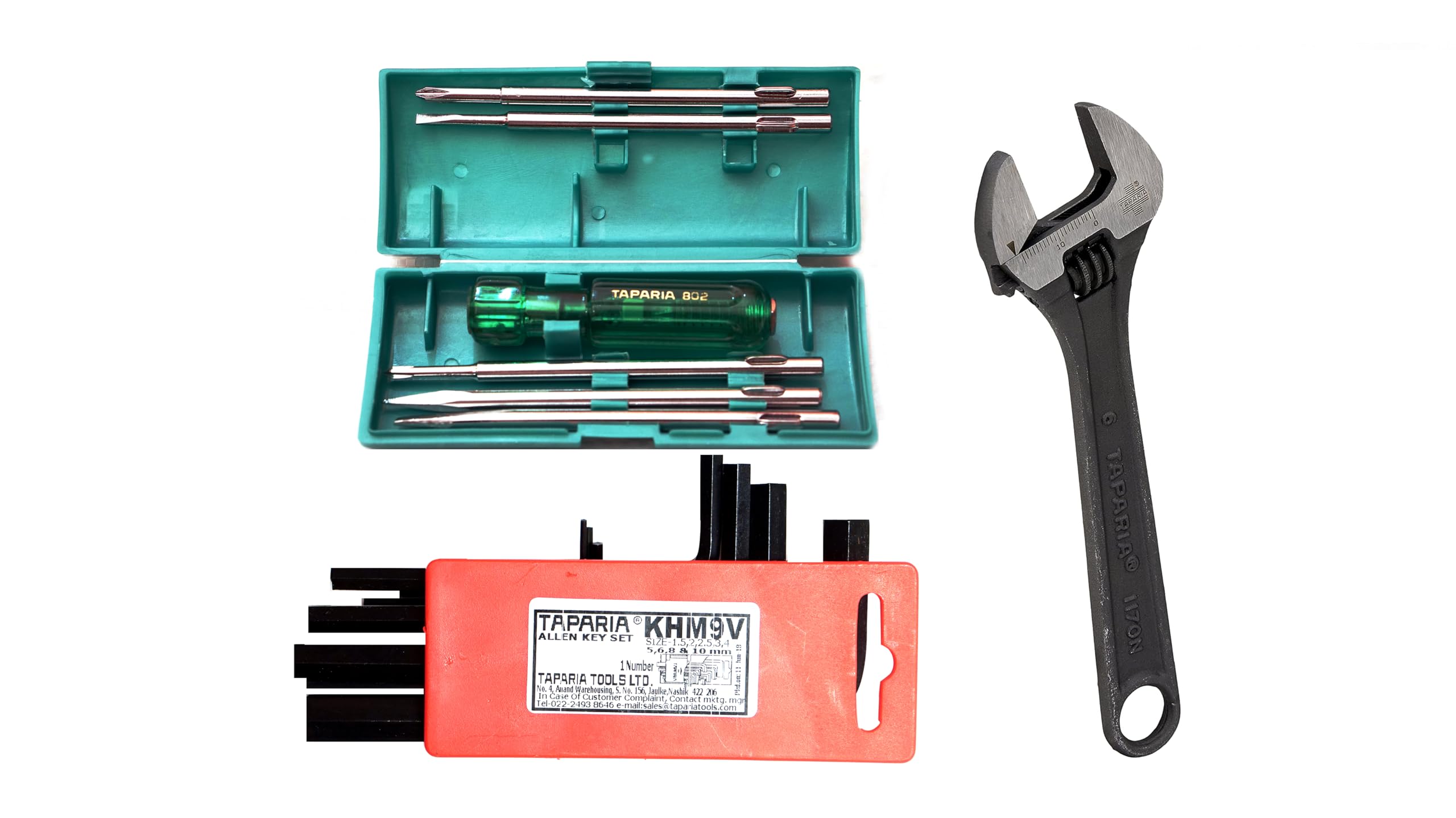 Taparia TK024 KHM9V, 802, 1170 Adjustable Wrench, Screwdriver Set