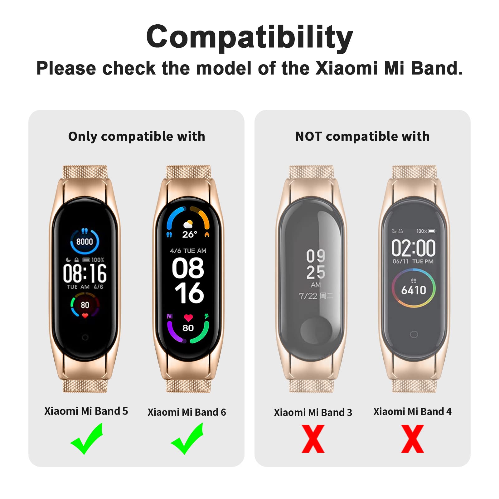 Cinturino In Metallo Per Xiaomi Mi Band 5 | Bracciale In Acciaio Inox Oro Rosa | Regolabile Da 14 A 20,3 Cm | KangPlus - 2