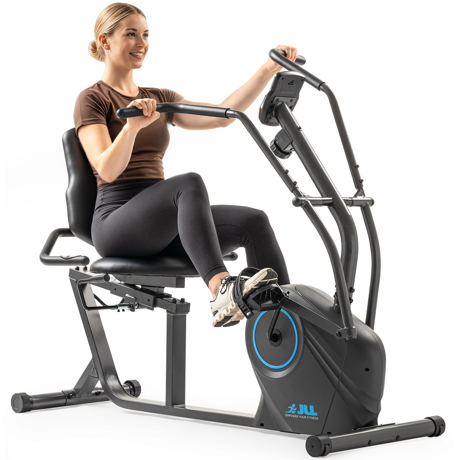 JLL Smart Cross Trainer Recumbent Exercise Bike with Arm Exercisers, 8-Level Magnetic Resistance Stationary Machine, LCD, Bluetooth Fit App, Home
