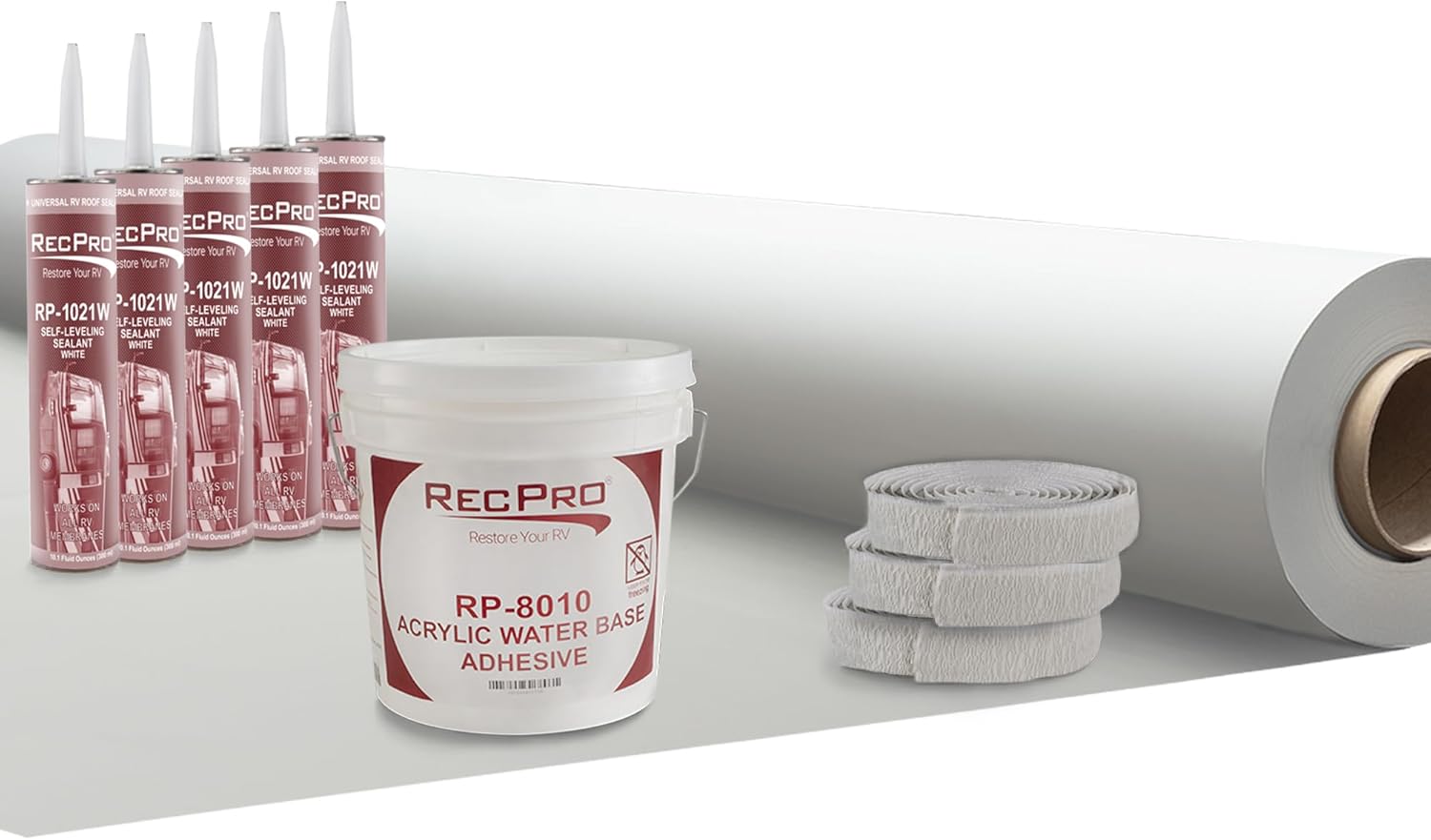 RecPro RV PVC Rubber Roof Kit | 8.5' Wide | Camper, Motor Home, Trailer Roof | Made in USA (20 Feet)