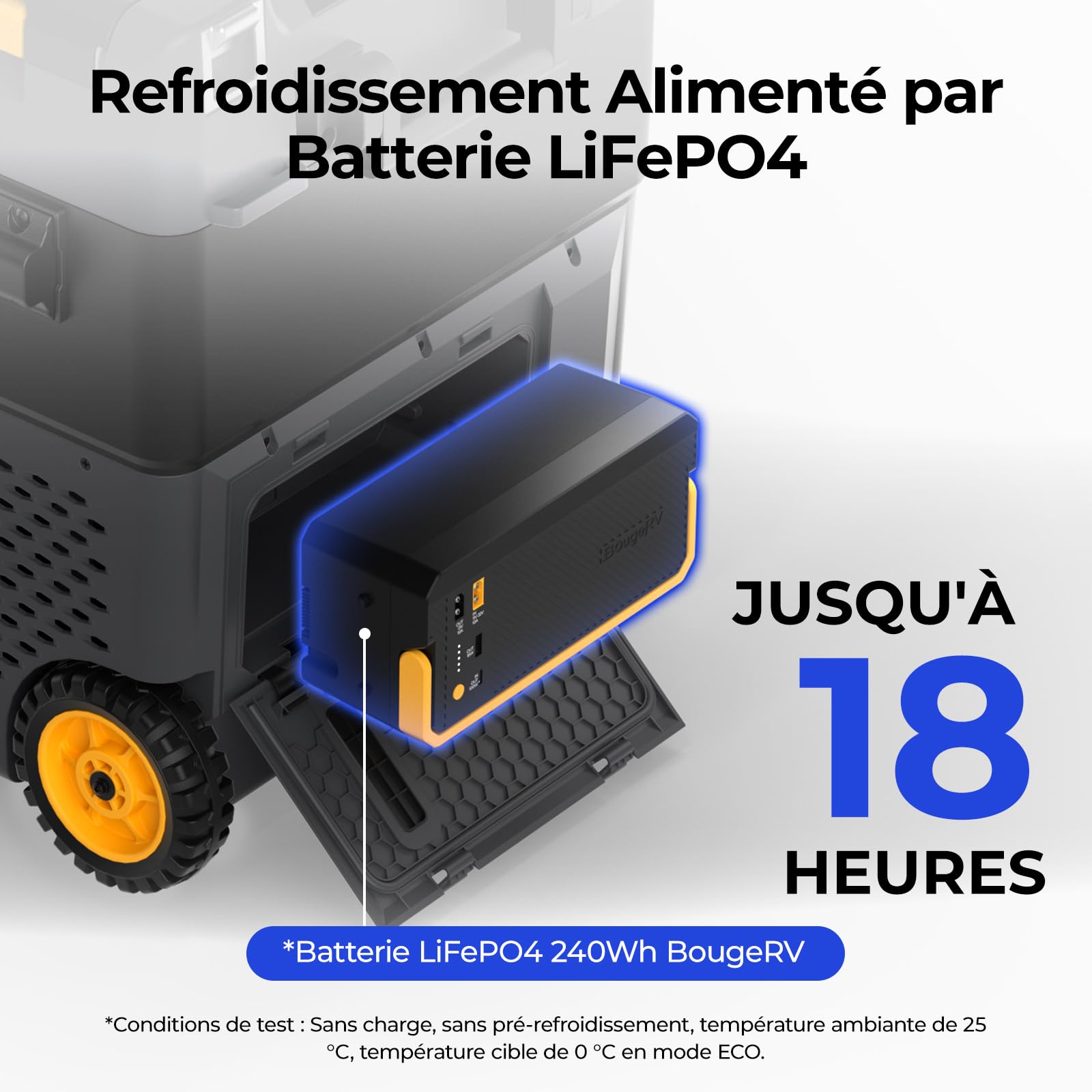 BougeRV CRD2 V2.0 49L Glacière à Batterie 240Wh Réfrigérateur Voiture Compresseur 12V 230V Double Zone IPX4