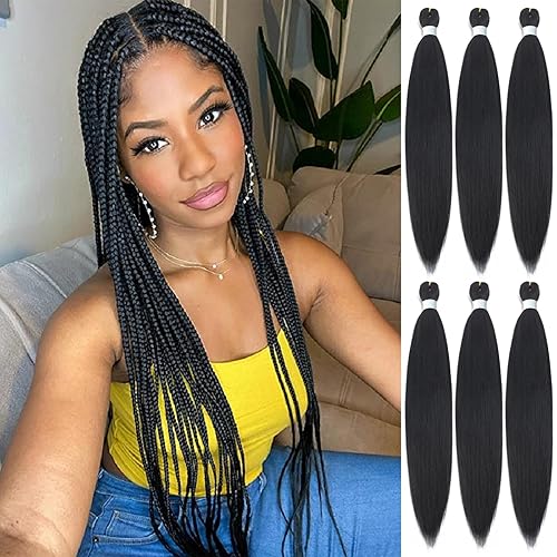 Cabello trenzado preestirado 1B, extensiones de cabello Kanekalon Box de 26 pulgadas, 6 paquetes de extensiones de cabello trenzado con textura Yaki