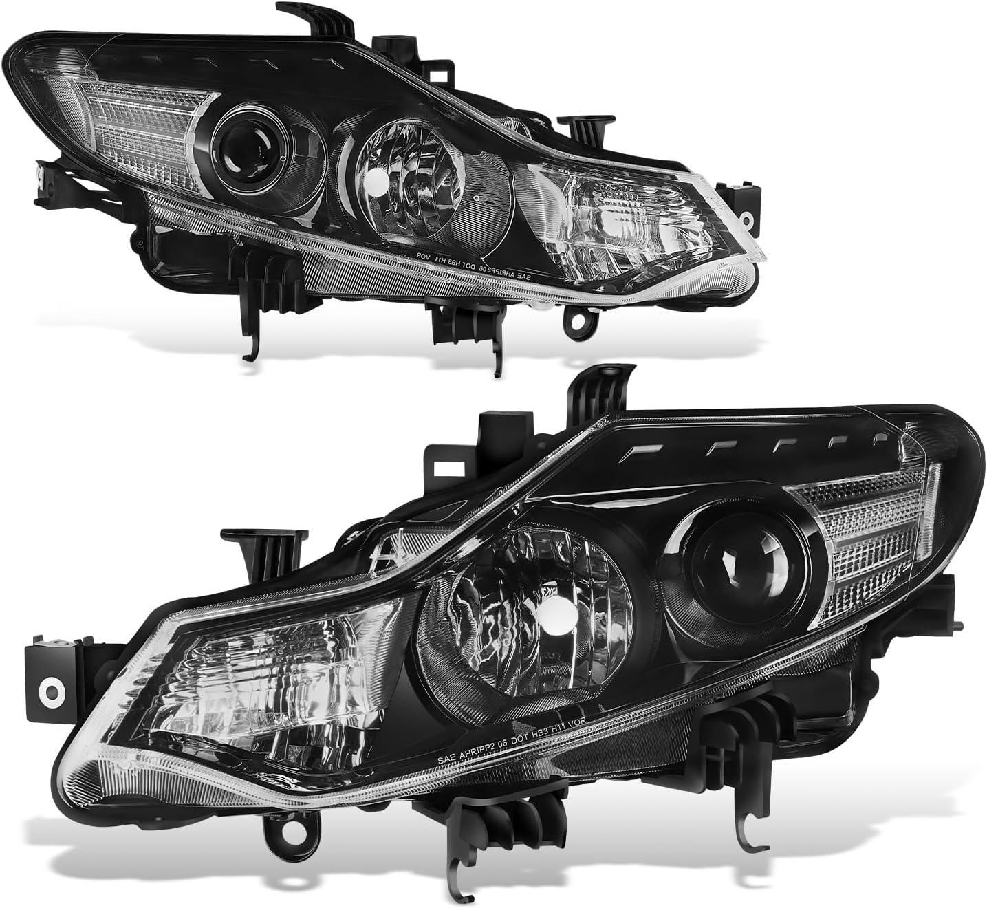 DNA MOTORING Pair of Headlight Assemblies Compatible With Murano 2009-2014, Halogen, Black Housing, OEM-HL-0277