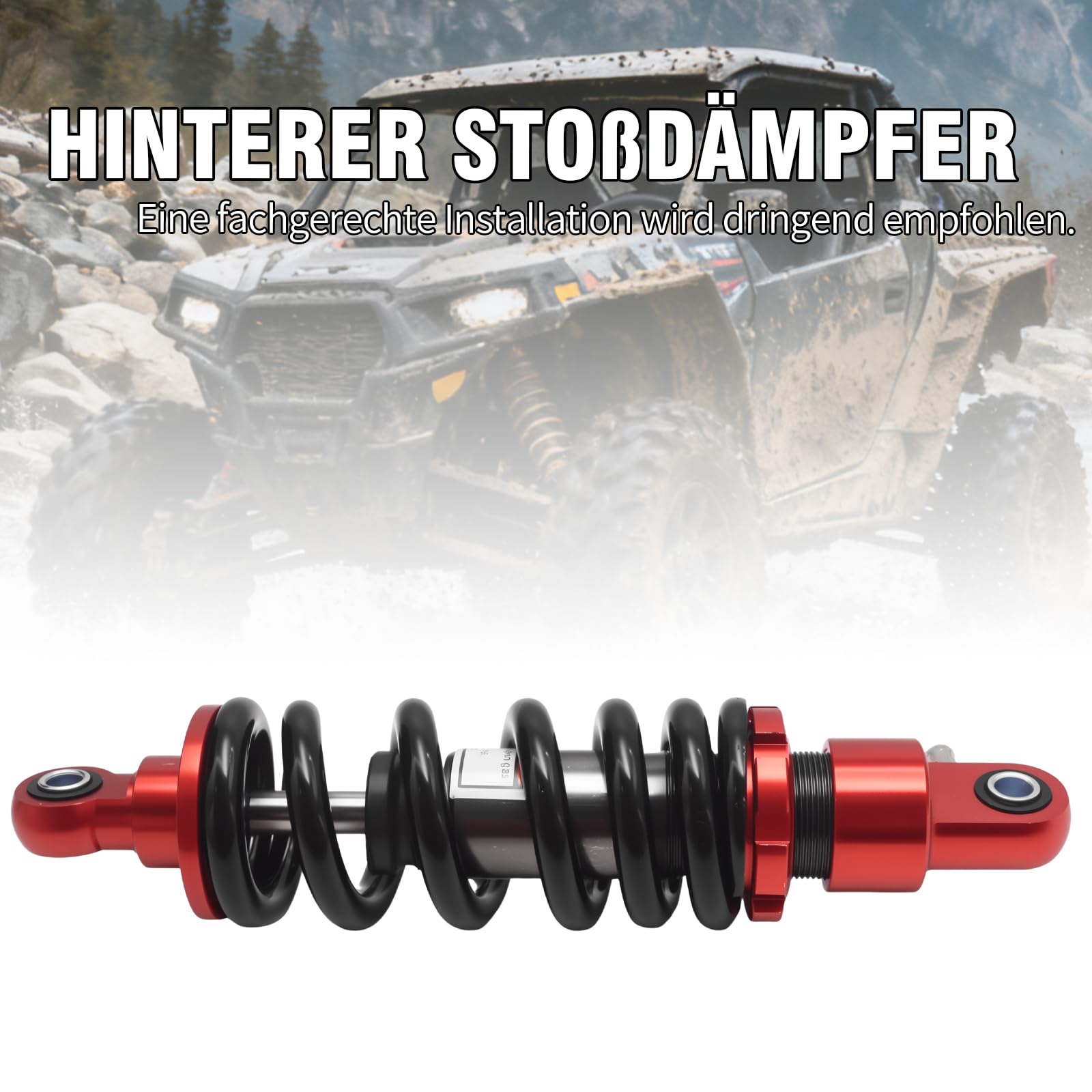 Hoypeyfiy 260 mm, 1500 lb Hinterer Motorrad-Stoßdämpfer, 10 mm Loch, Universal-Stoßdämpfer mit Einstellfeder, ATV, SUV, Mini-Geländewagen für elektroroller