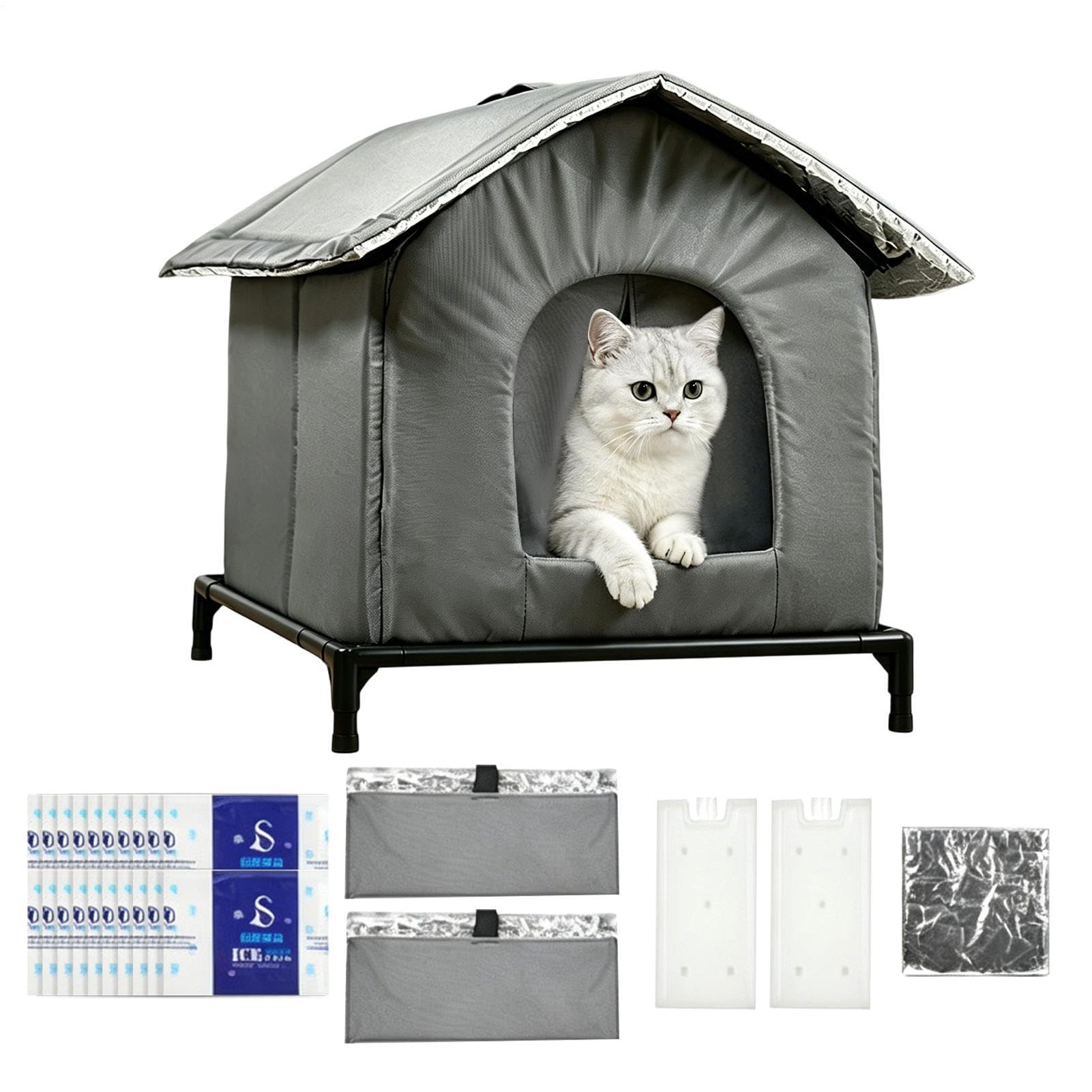 Abri rafraîchissant pliable pour chat avec poche de glace anti-canicule