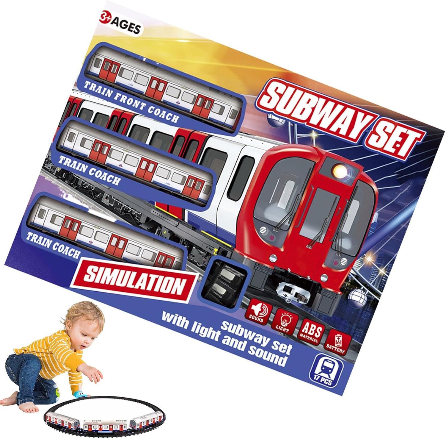 Educational Train Set, Kids Track Toy, 15.75x12.01x2.76 inches Electric Subway Playset with Light and Sound, Train Accessory, Kids Toy with Easy Setup, Play Supplies for Children Use