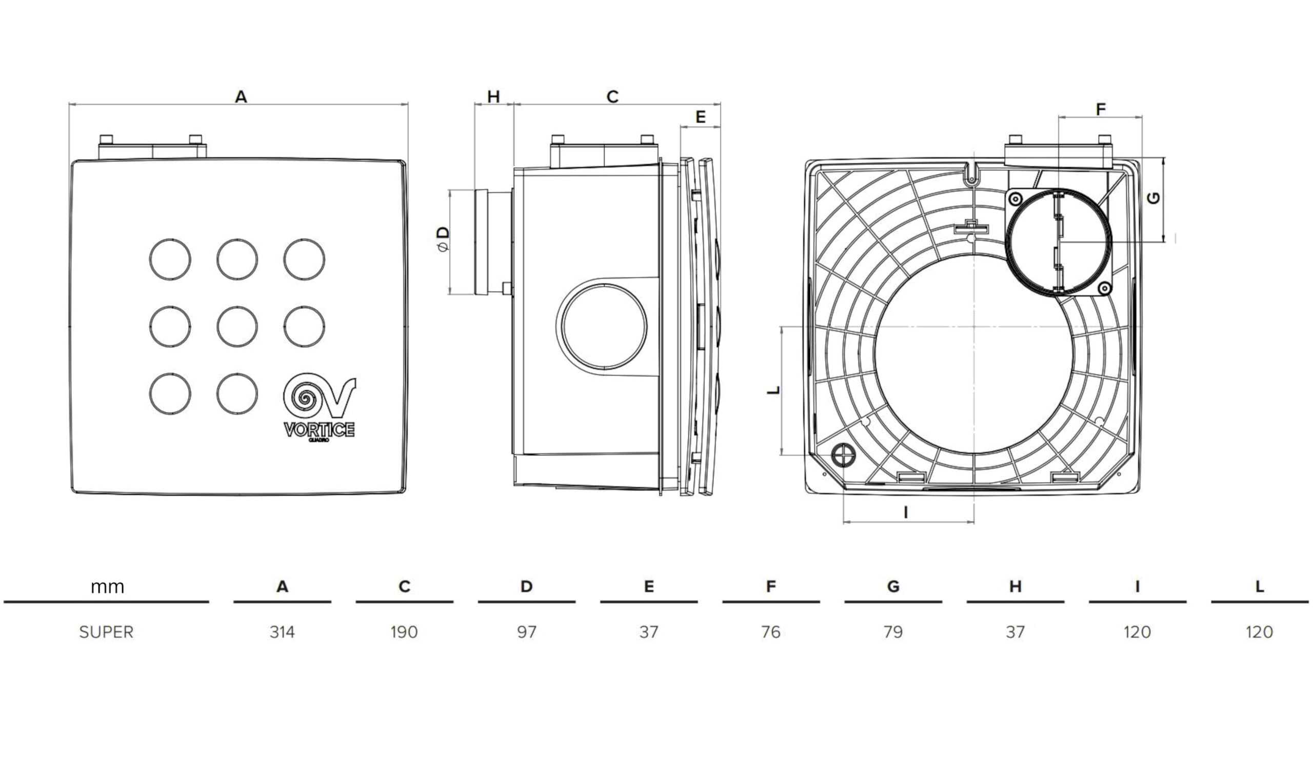 Vortice Ventilatore a pozzo Quadro Super I THCS UP