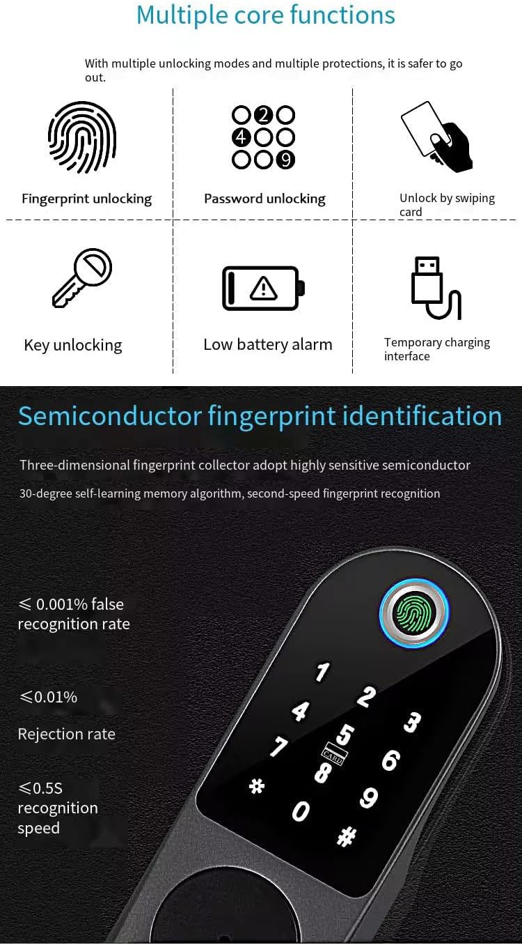 Generic Courtyard iron door lock home electronics fingerprint door lock smart door rim lock, Black
