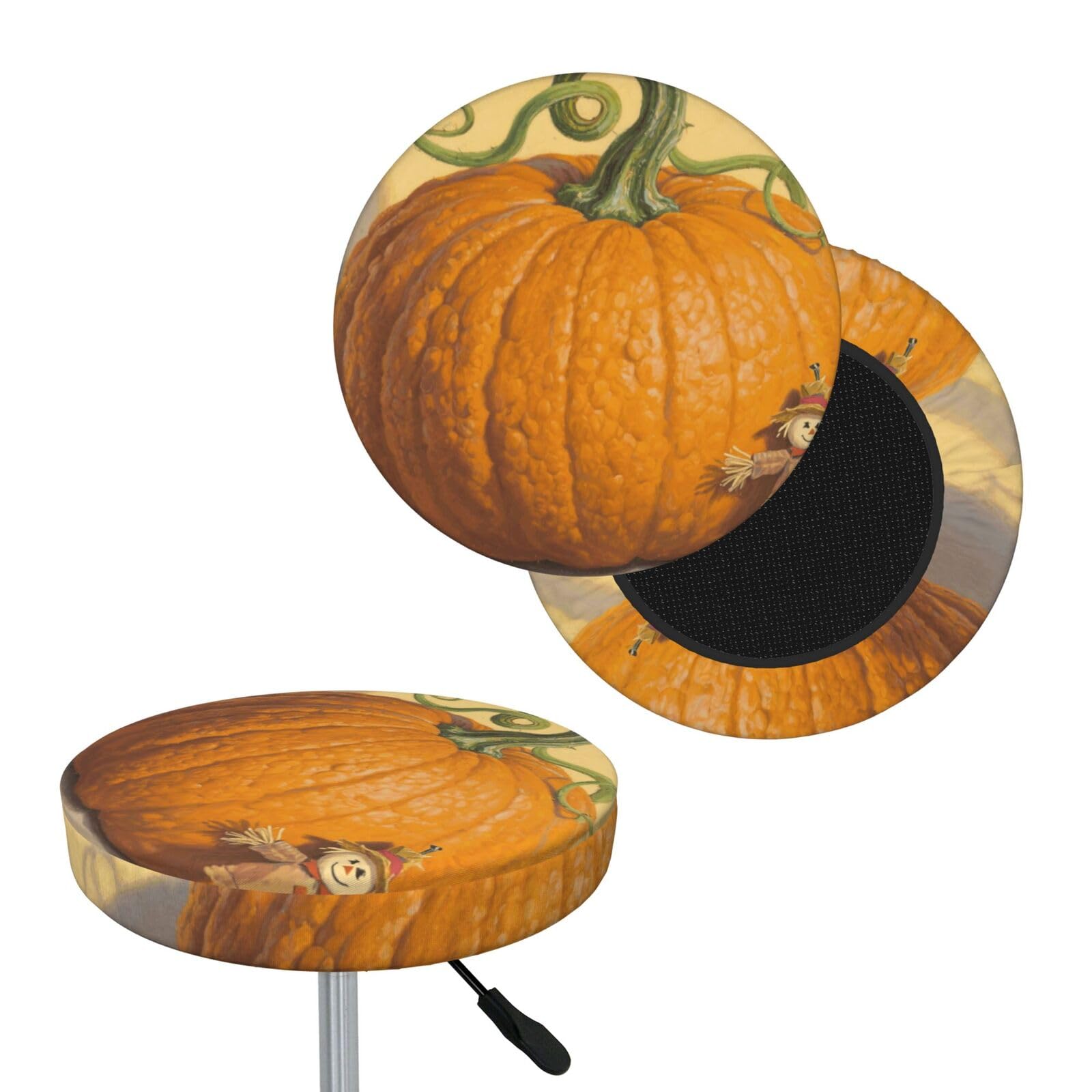 FekiLoot Pumpkin Round Bar Stool Covers Stretch Washable Bar Stool Covers Dustproof Slipcover Bar Chair Covers with Elastic Band for Bar Kitchen Living Room Decor 14 Inch
