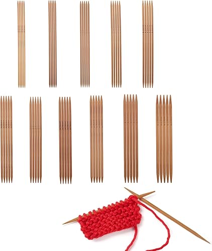 Miniatura 1 de Kit de agujas de tejer, juego de 11 agujas de tejer de doble punta de bambú carbonizado, 11 tamaños, juego de agujas de tejer suaves para tejer los