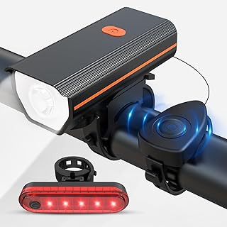 KUNHAK Rechargeable Bike Lights with Electric Bell, Ultra Bright Bicycle Lights for Night Riding, Road Mountain Bike Acces...