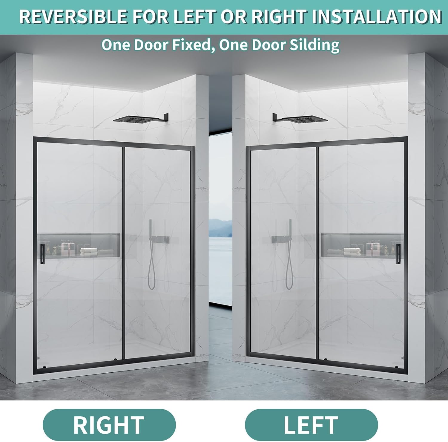 Framed Sliding Shower Door, 56-60" W x 74" H Sliding Shower Glass Door with SGCC Easy to Clean Tempered Glass, Dual Nano Coated, Single Sliding Door for Walk-in Shower Bathroom - Matte Black